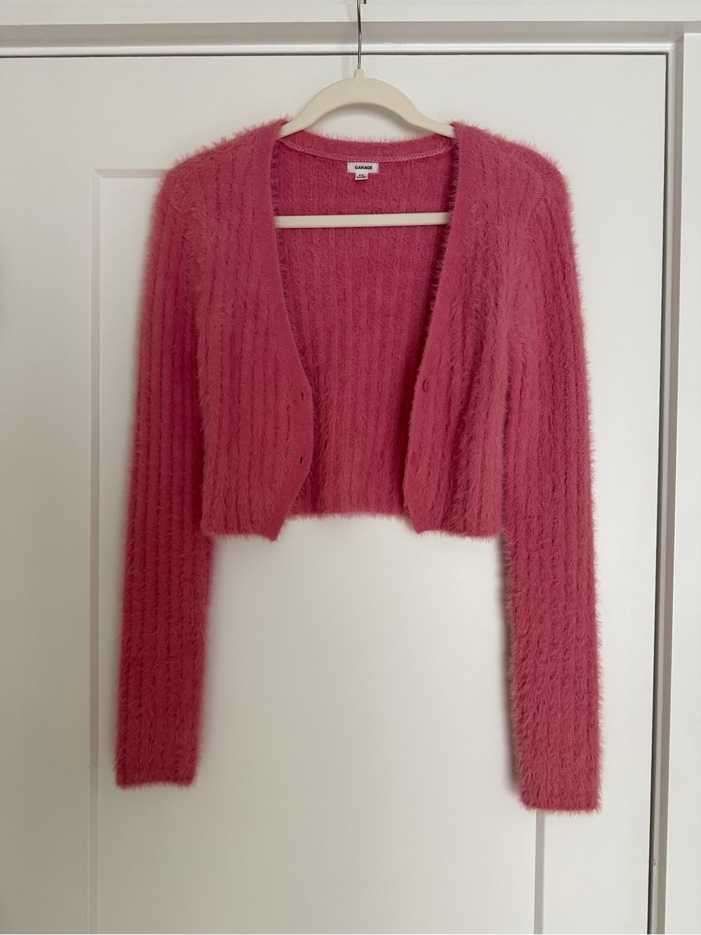 Garage Fuzzy Pink Cropped Cardigan